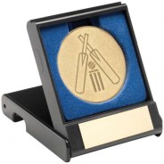Black Plastic Box with Cricket Insert Trophy 