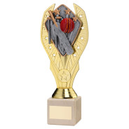 Gold Plastic Holder & Cricket Disc on Cream Marble Trophy