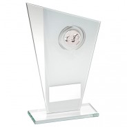 White/Silver Printed Glass Plaque With Lawn Bowls Insert Trophy