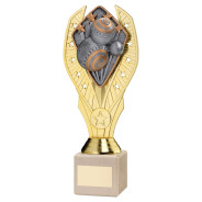 Gold Plastic Holder & Lawn Bowls Disc on Cream Marble Trophy