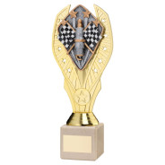 Gold Plastic Holder & Motorsport Disc on Cream Marble Trophy