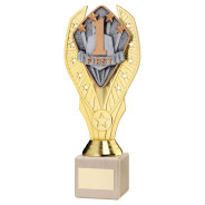 Gold Plastic Holder & First Place Disc on Cream Marble Trophy
