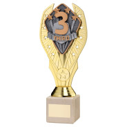 Gold Plastic Holder & Third Place Disc on Cream Marble Trophy