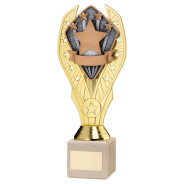 Gold Plastic Holder & Stars Disc on Cream Marble Trophy