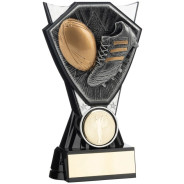 Two Tone Stand Rugby Boot and Ball Silver and Black