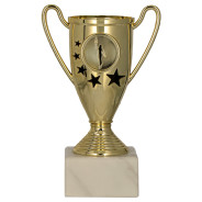 Gold Plastic Victory Cup with 25mm Centre Holder on Cream Marble Base