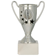 Silver Plastic Victory Cup with 25mm Centre Holder on Cream Marble Base