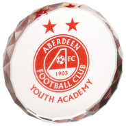 Colour Printed Clear Glass Round Paperweight With Faceted Edge