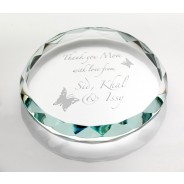 Clear Glass Round Paperweight With Faceted Edge
