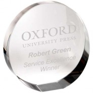 Clear Glass Round Paperweight (Standing or Flat) with Presentation Case