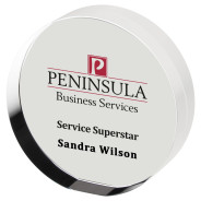 Colour Printed Clear Glass Round Freestanding Paperweight 