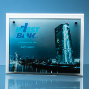 Colour Print Clear Glass Rectangle Mounted on White Plaque