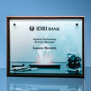 Colour Print Clear Glass Rectangle Mounted on Brown Wood Plaque