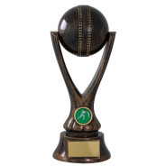 Dark Bronze / Gold Cricket Ball On V Shaped Riser Trophy