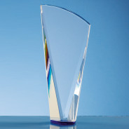 Clear Optical Crystal Facet Shard Award with Sapphire Blue Base