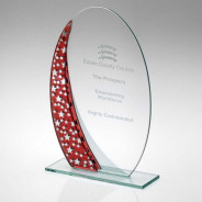 Jade Glass Oval Plaque with Red/Silver Star Design