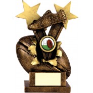 Bronze Rugby Ball and Boot Trophy
