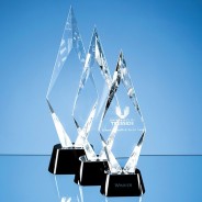Optical Crystal Facet Mounted Peak Award with Onyx Black Base