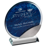 Blue Marble Backed Clear Glass Circle With Silver Detail 