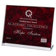 Red Marble Backed Clear Glass Landscape Plaque 