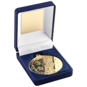 Blue Velvet Box and 50mm Medal Multi Athletics Trophy